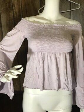 American Eagle Outfitters Off-Shoulder Smocked Top - Light Lavender